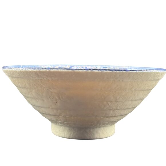 Blue Floral Ceramic Footed White Rice Bowl Matcha Chawan Tea Ceremonial Vessel - Picture 3 of 10